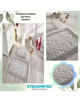 ÇAPA HOME PAMUK 2'Lİ BANYO PASPASI YAPRAK DESEN GRİ 8696474231913